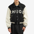 Rhude Men's Collegiate Varsity Jacket in Black/Cream