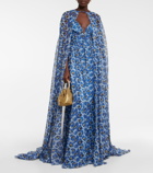 Carolina Herrera Cape-detail floral silk georgette gown
