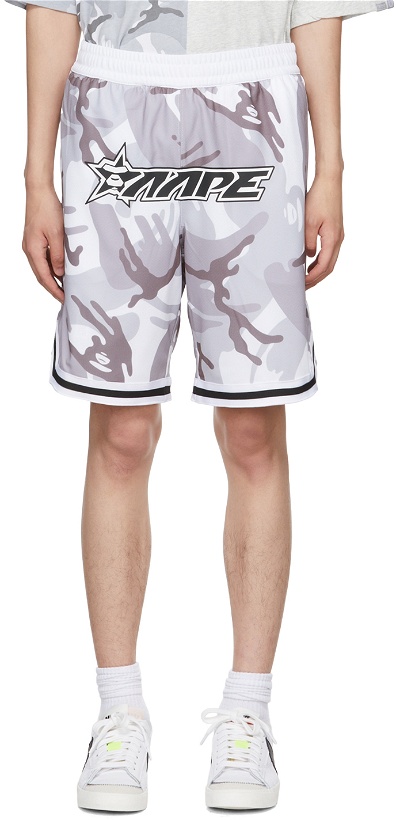 Photo: AAPE by A Bathing Ape White Cotton Reversible Shorts
