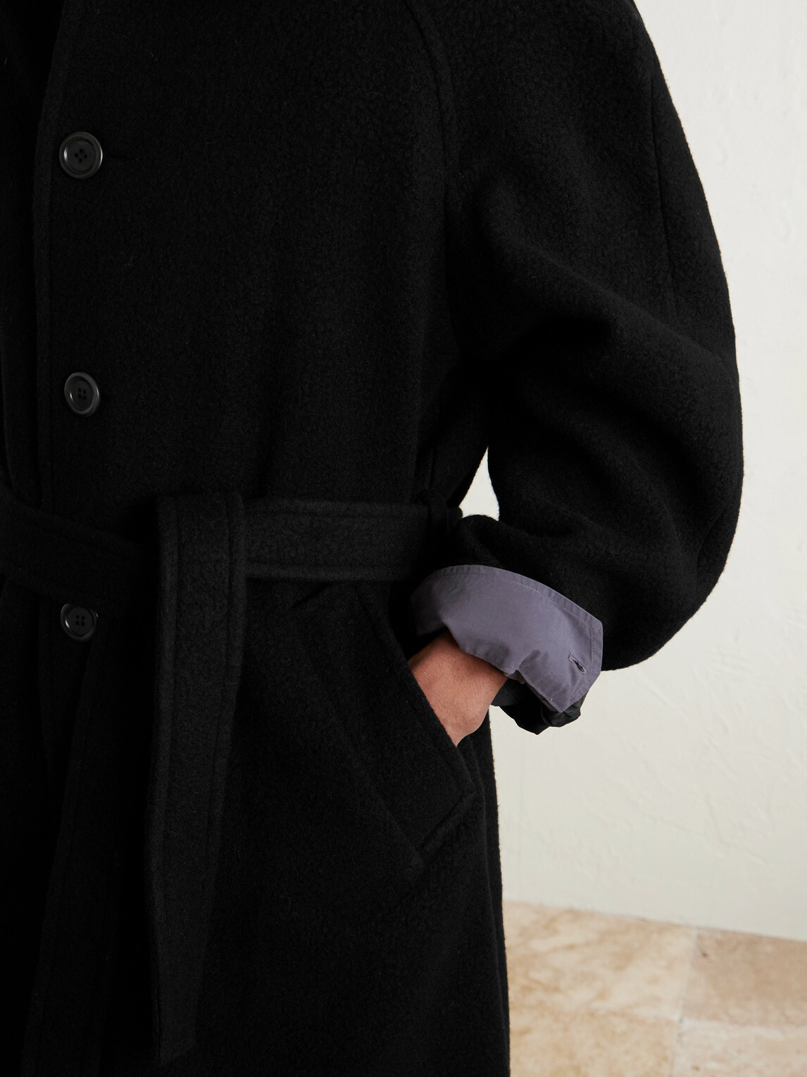 Amomento - Belted Wool-Blend Coat - Black