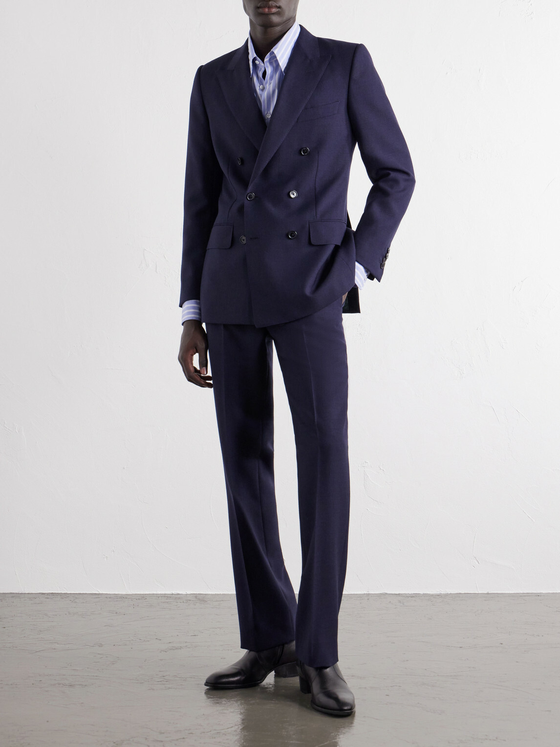 Husbands - Double-Breasted Wool-Fresco Suit - Blue
