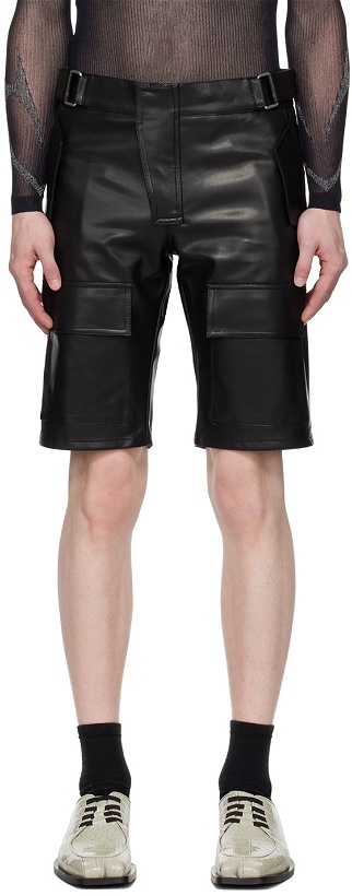 Photo: MISBHV Black Moto Faux-Leather Shorts