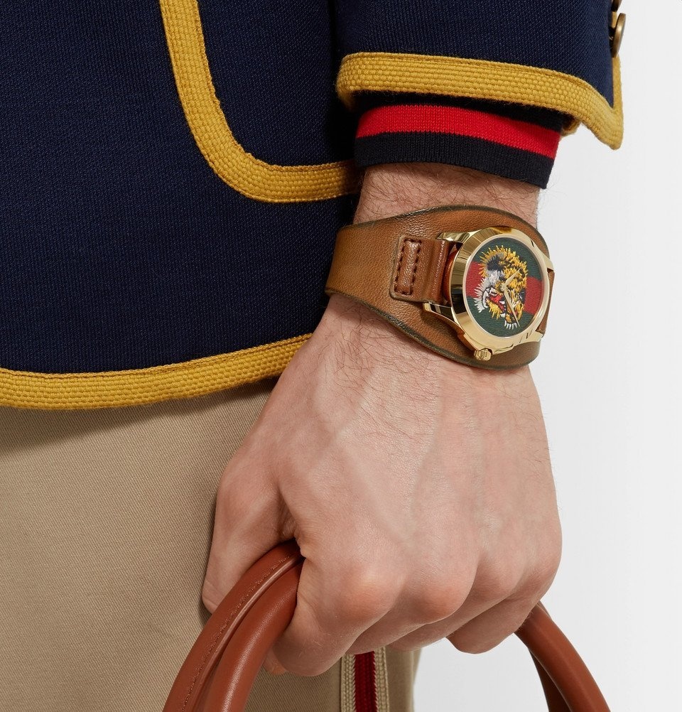 Fitness Altaar vergaan Gucci - Le Marché Des Merveilles 38mm Gold-Tone and Leather Watch - Green  Gucci