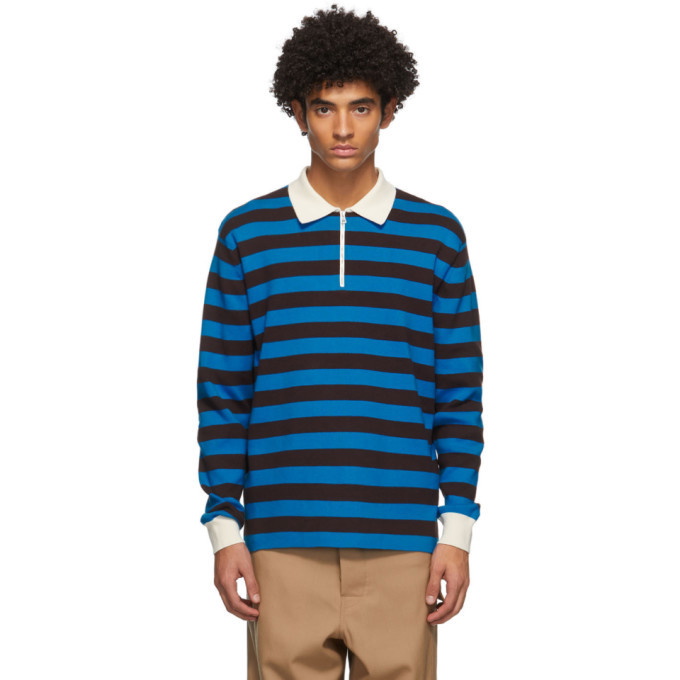 Sunnei Blue and Black Striped Long Sleeve Polo Sunnei