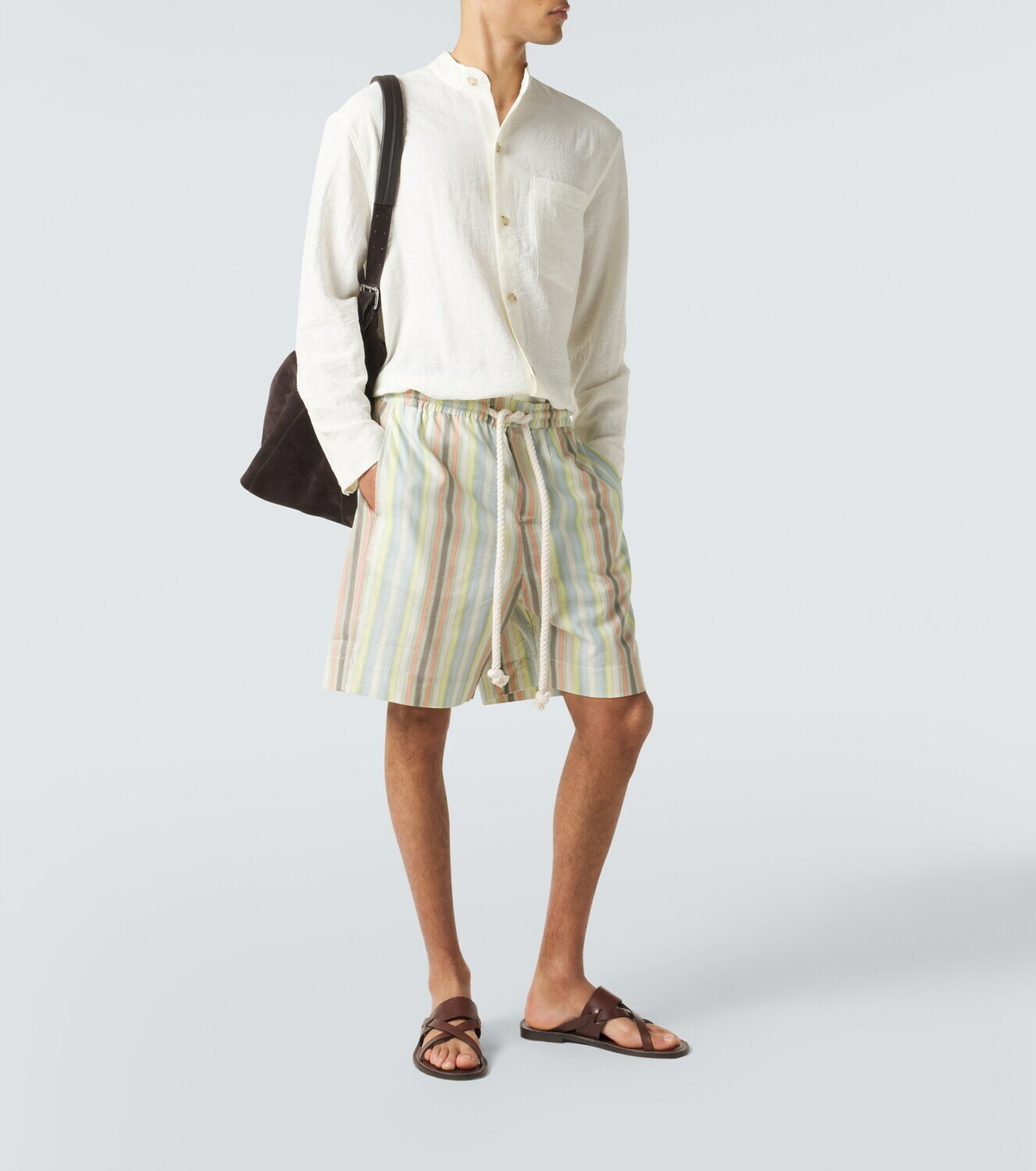 Commas Striped hemp and cotton Bermuda shorts