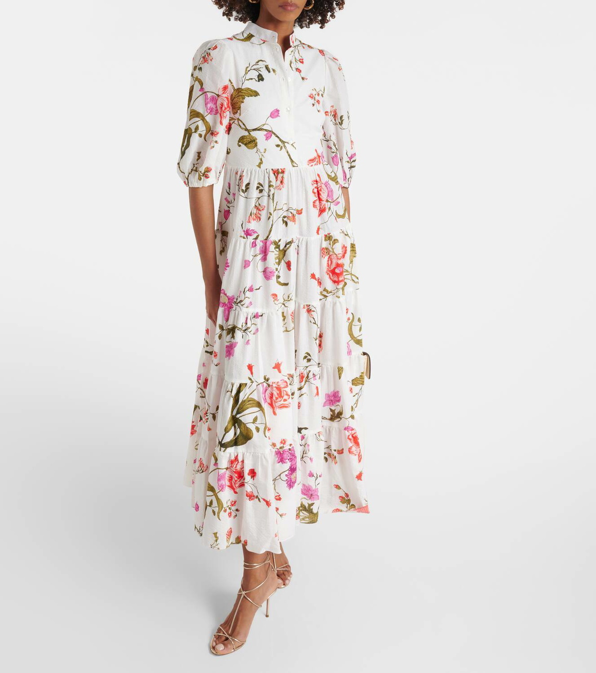 Erdem Floral tiered cotton seersucker midi dress Erdem