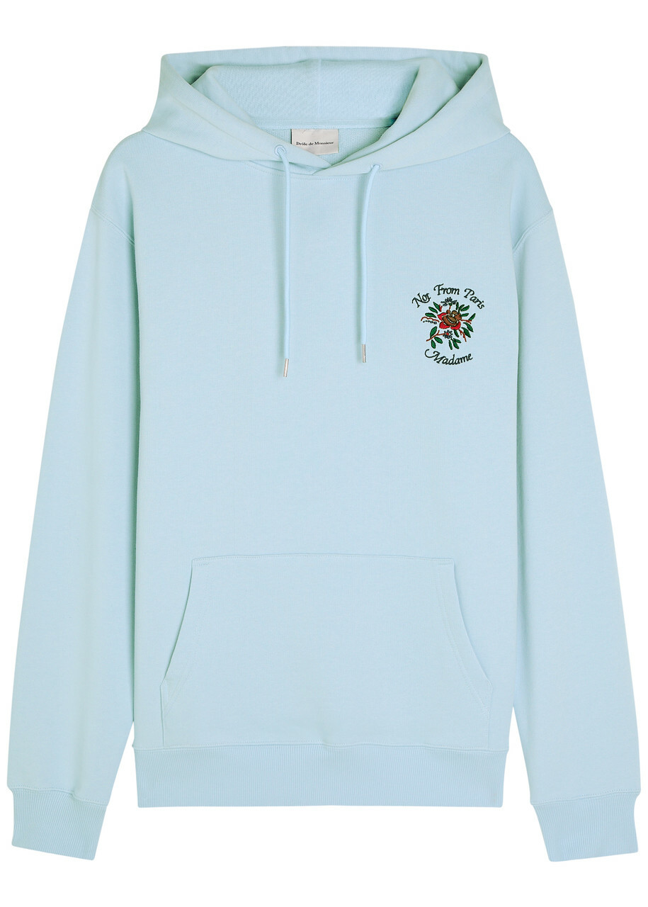 DRÔLE DE Monsieur Nfpm Floral-embroidered Hooded Cotton Sweatshirt Light Blue