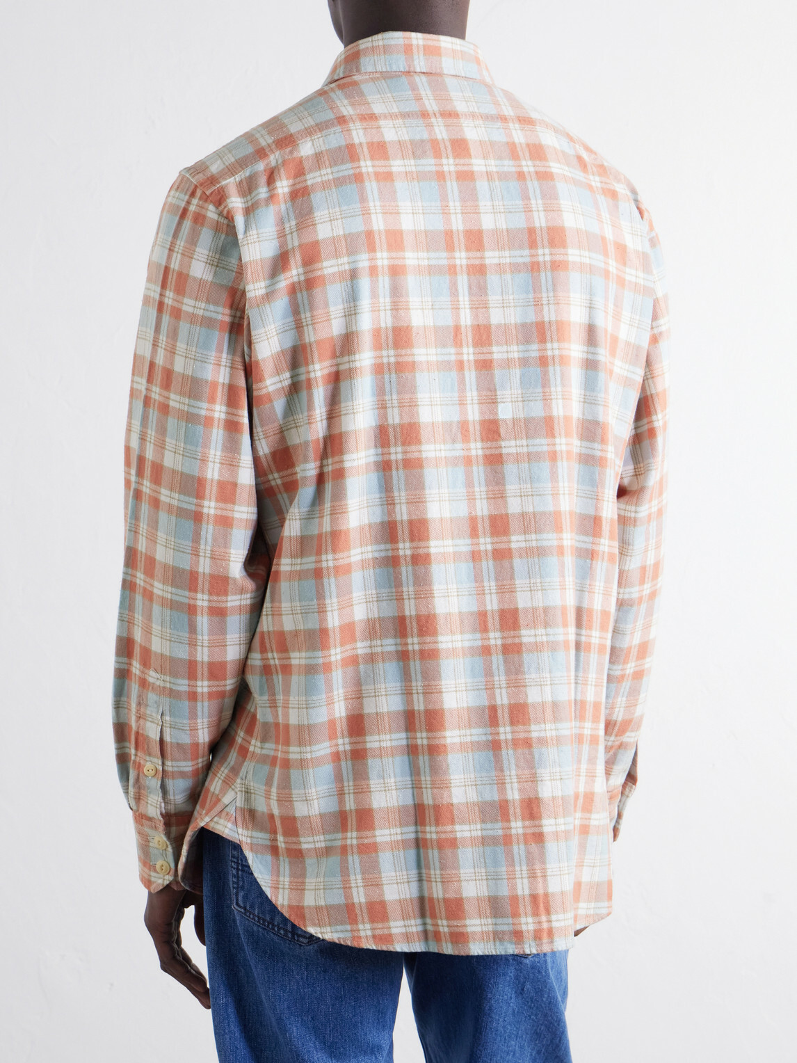Drake's - Checked Brushed Cotton-Flannel Shirt - Orange