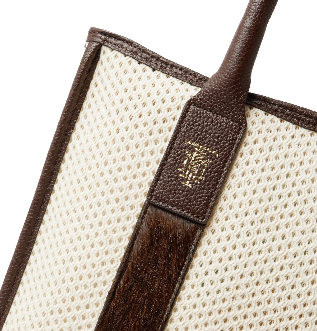 MONTROI - Elektra Leather and Camel Hair-Trimmed Mesh Tote Bag - Brown
