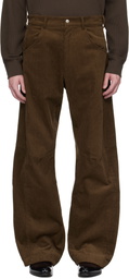 Omar Afridi Brown Knee Darted Flare Micro Cord Trousers