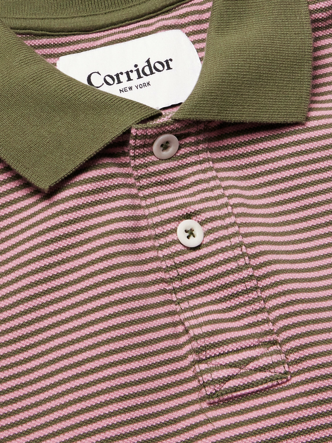 Corridor - Striped Cotton-Piqué Polo Shirt - Pink