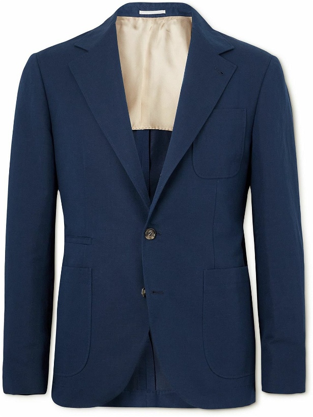 Photo: Brunello Cucinelli - Slim-Fit Linen and Cotton-Blend Twill Suit Jacket - Blue