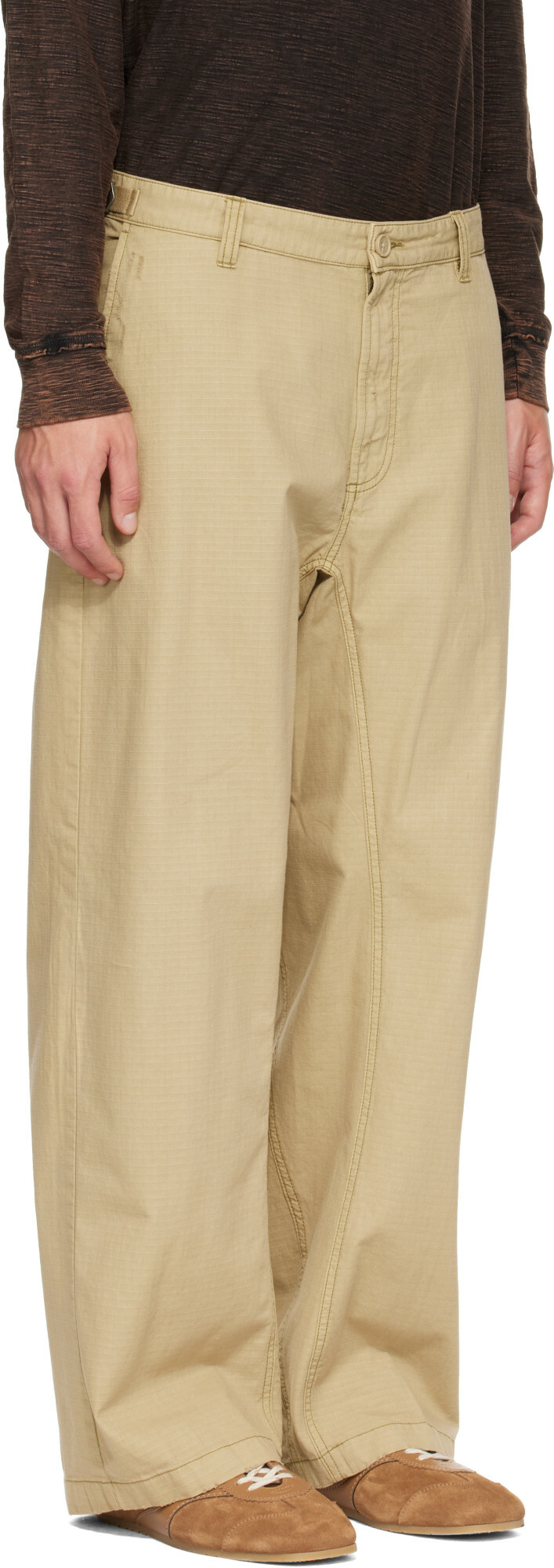 Diesel Beige Cotton Ripstop Side Buckles Trousers