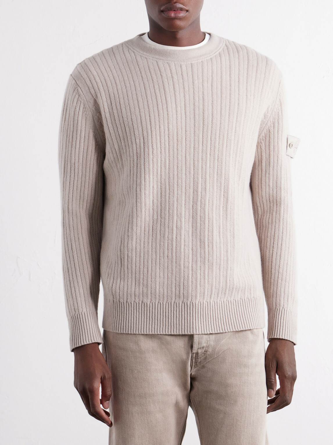 Stone Island - STONE ISLAND GHOST Ribbed Wool Cashmere Sweater - Neutrals