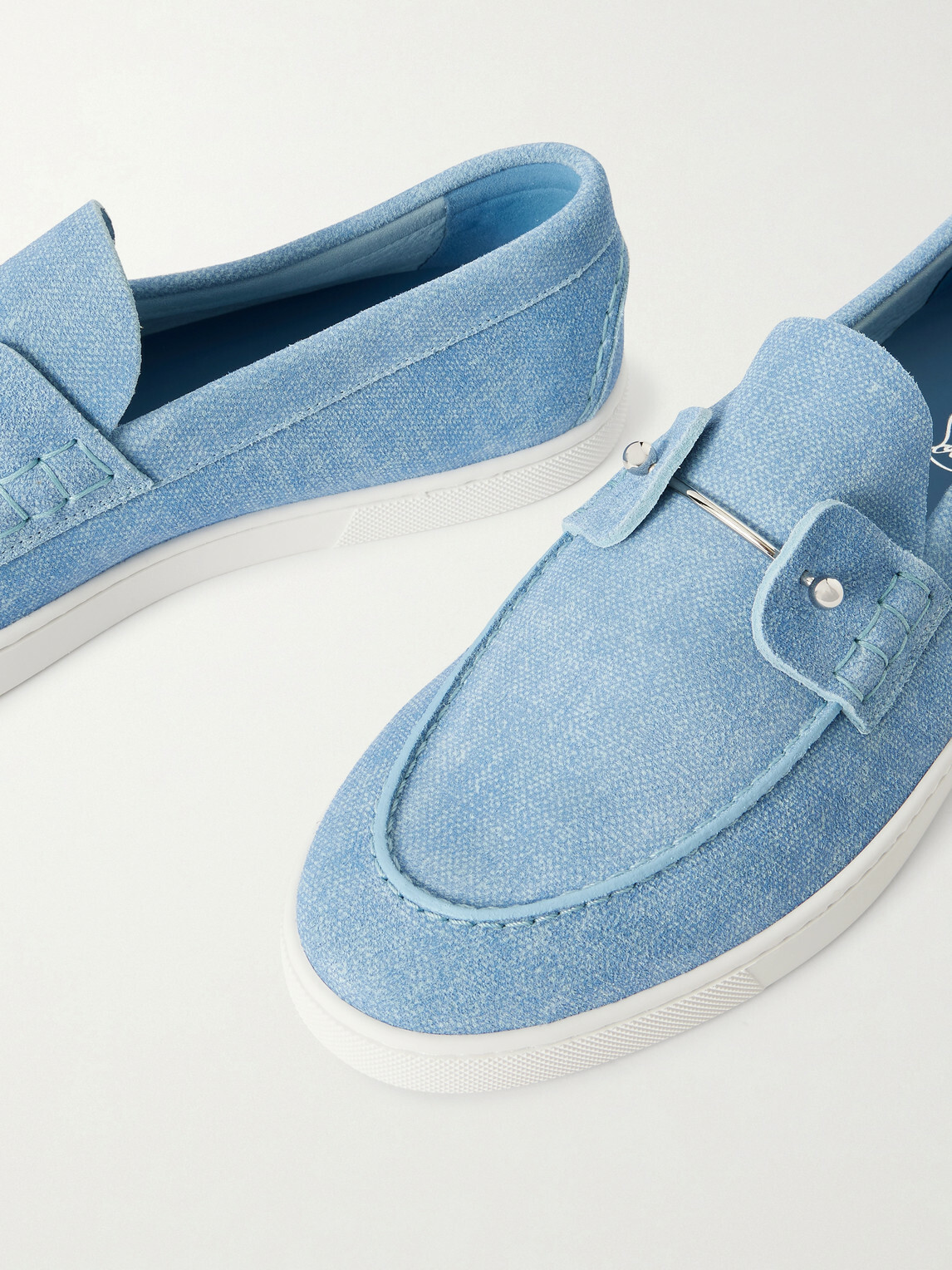 Christian Louboutin - Chambeliboat Embellished Printed Suede Loafers - Blue