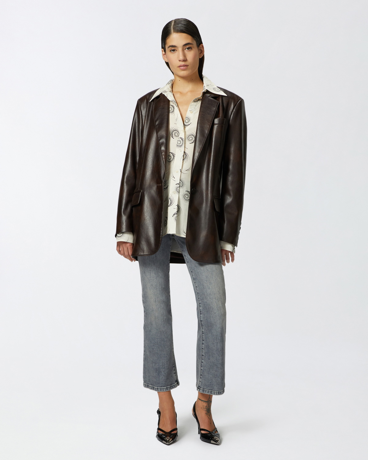 Pinko Swirl Print Twill Shirt Cream/Black