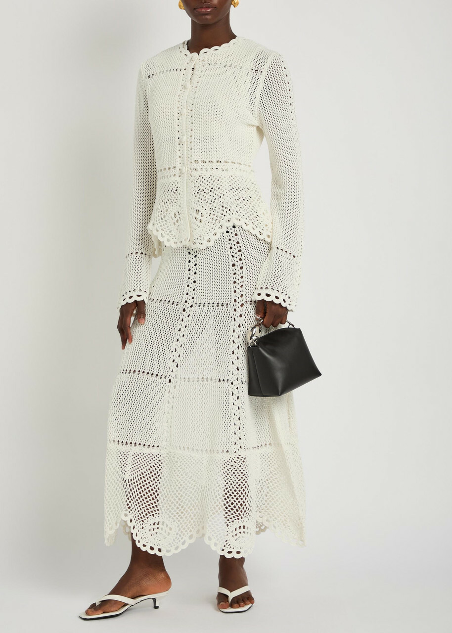 Erdem Scalloped Crochet Cotton Cardigan Ivory
