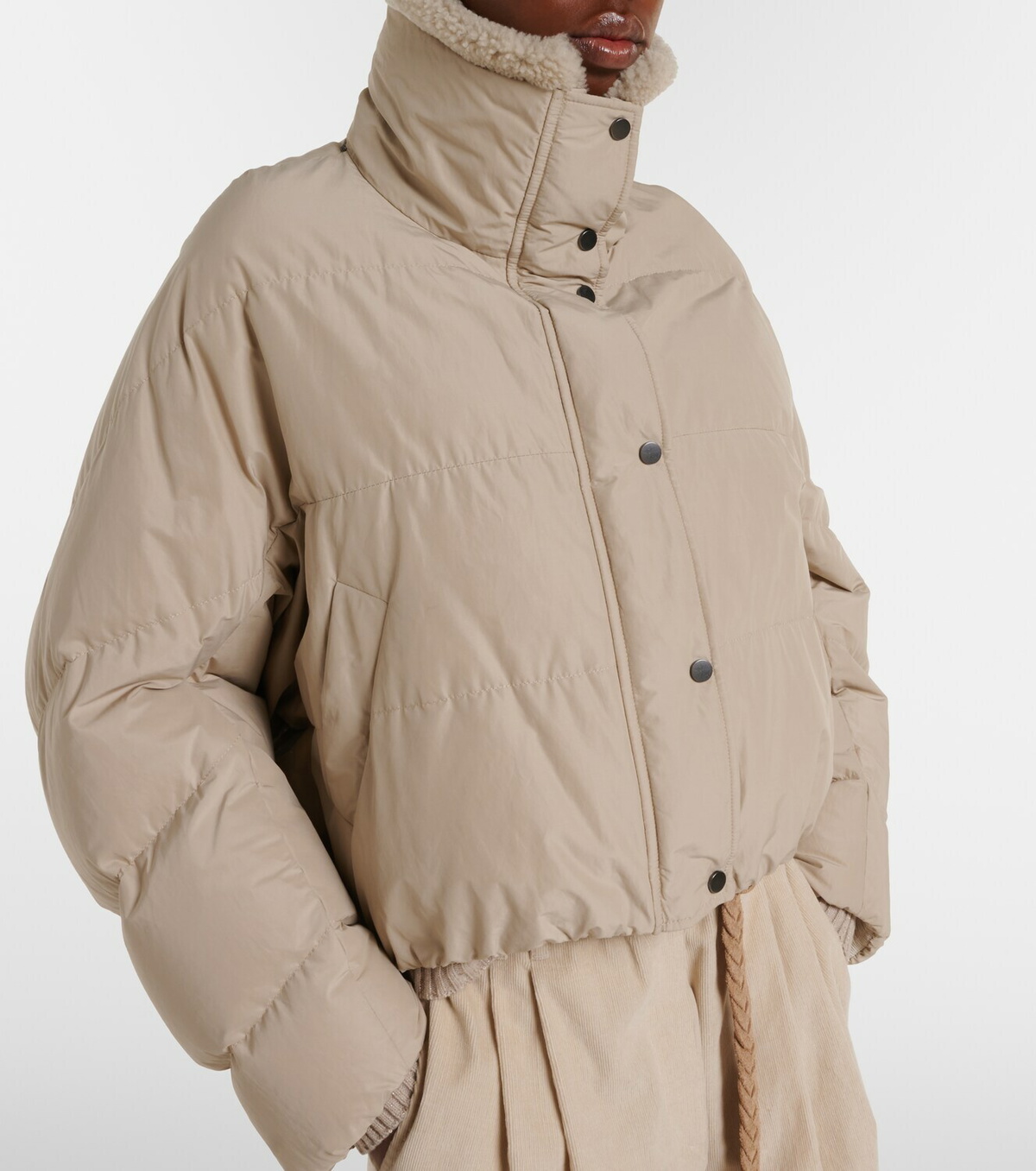 Brunello Cucinelli Shearling-trimmed cotton-blend down jacket