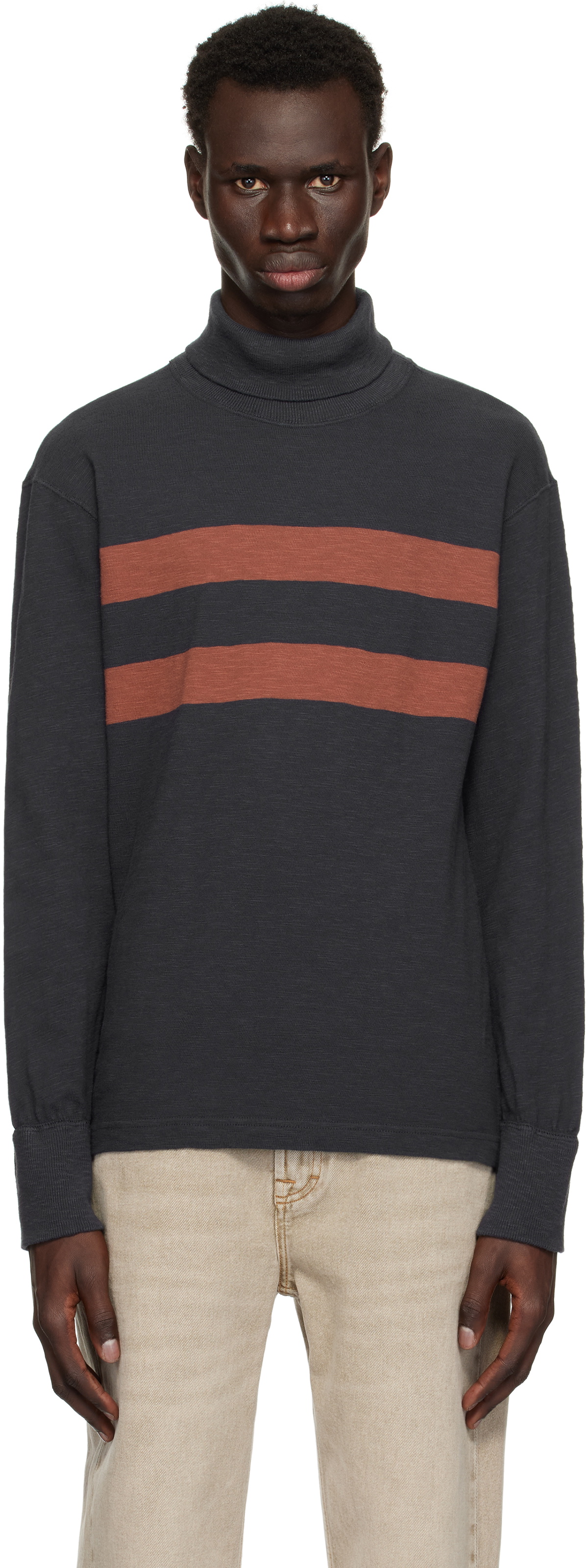 RRL Navy & Red Double Striped Turtleneck