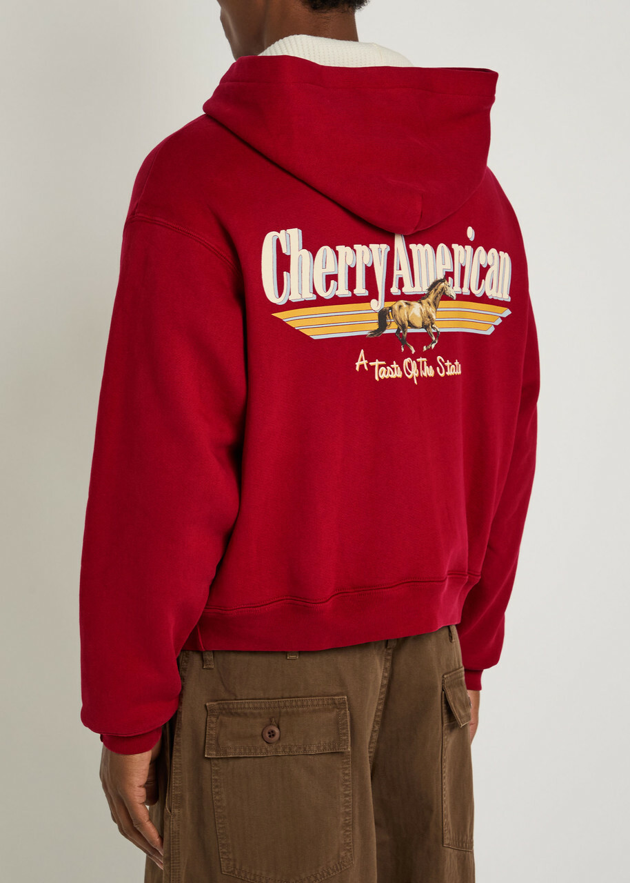 Cherry Los Angeles Thermal Logo Zip-though Cotton Sweatshirt Red