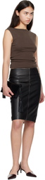 St. Agni Black Brushed Leather Pencil Midi Skirt