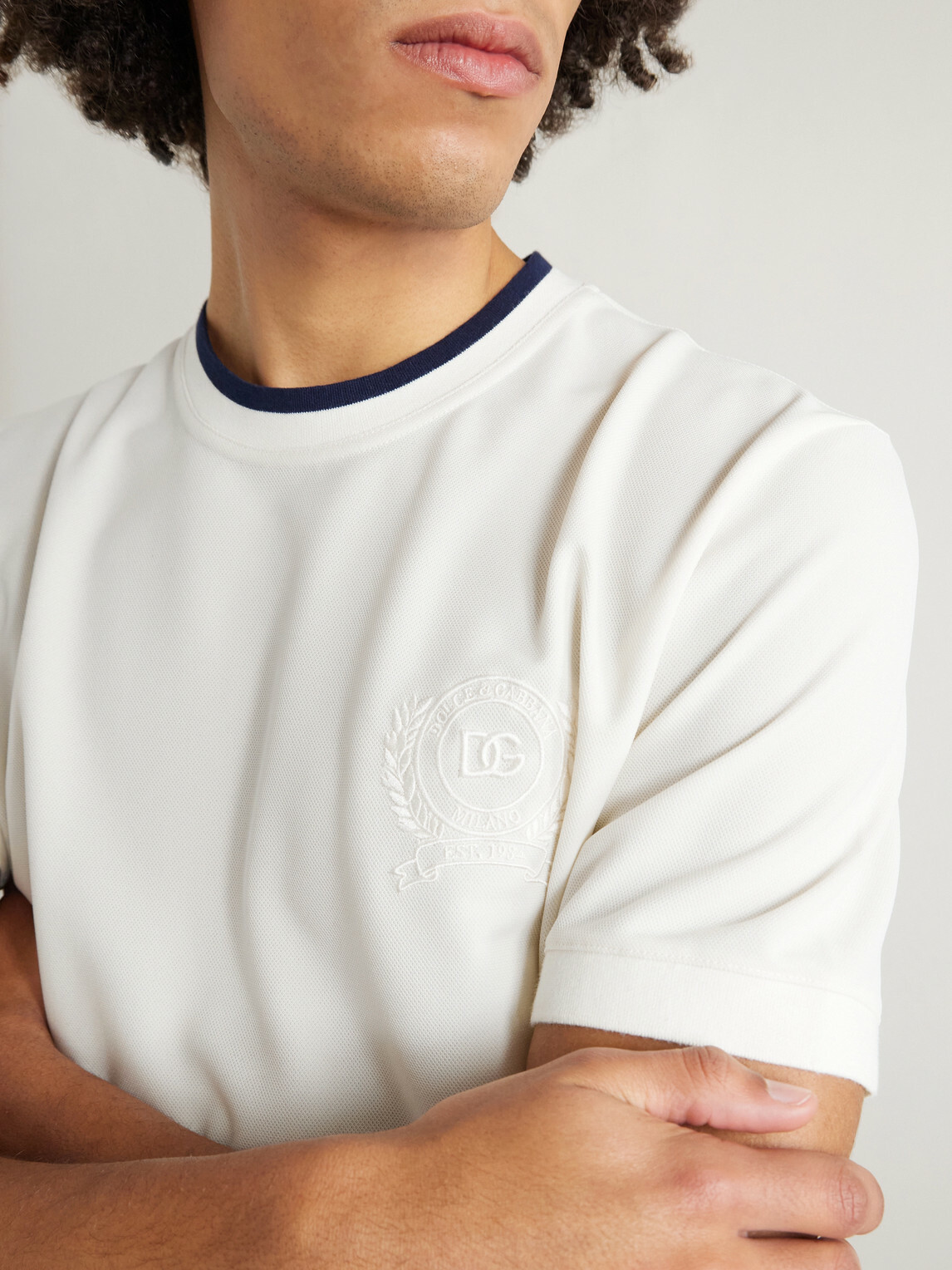 Dolce&Gabbana - Logo-Embroidered Piqué T-Shirt - White