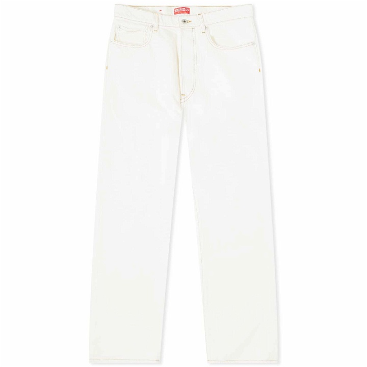 Photo: Kenzo Men's Straight Fit Jeans in Stone Bleached White Denim