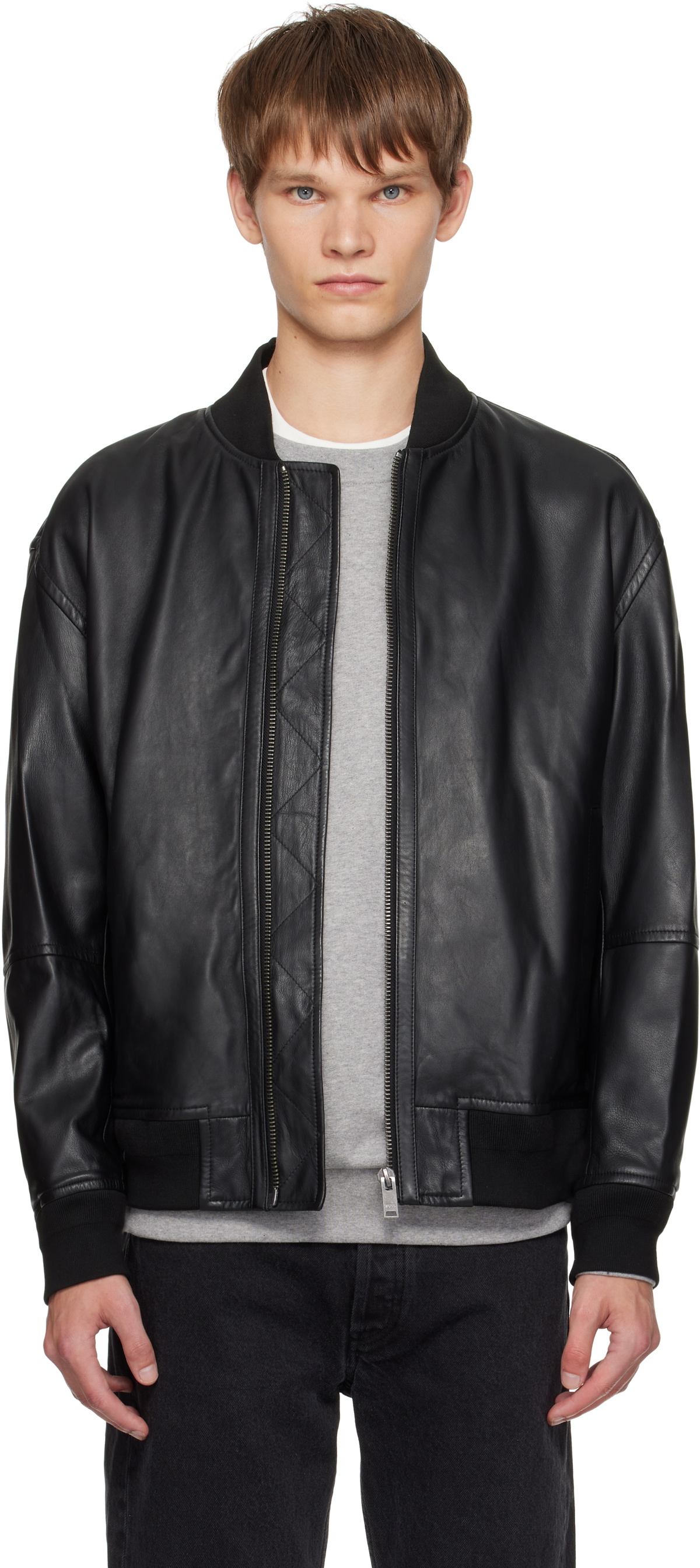 BOSS Black Regular-Fit Textured Leather Jacket