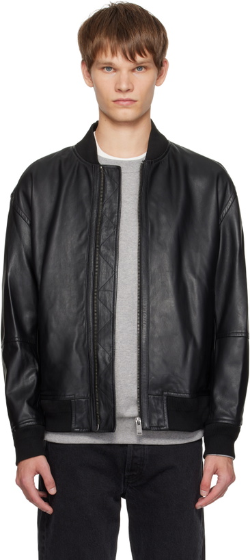 Photo: BOSS Black Regular-Fit Textured Leather Jacket