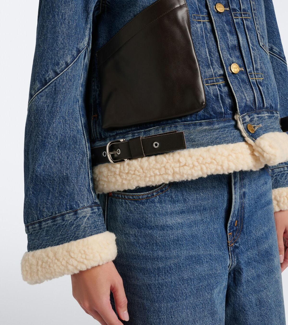Sacai Leather-trimmed denim jacket
