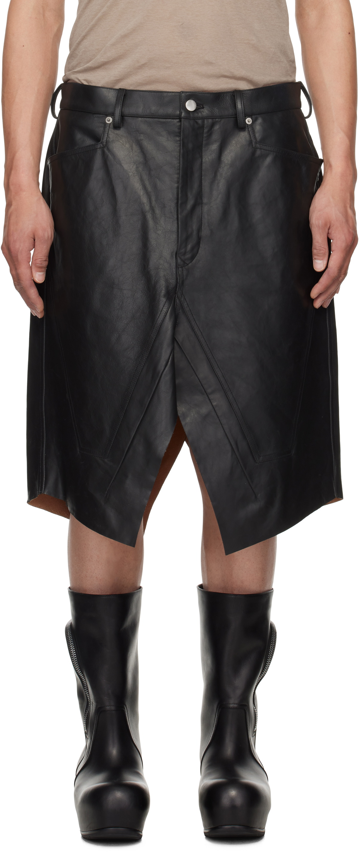 Rick Owens Black Basket Swinger Leather Shorts Rick Owens