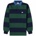 Battenwear Men's Pocket Rugby Shirt in Green/Navy Stripe