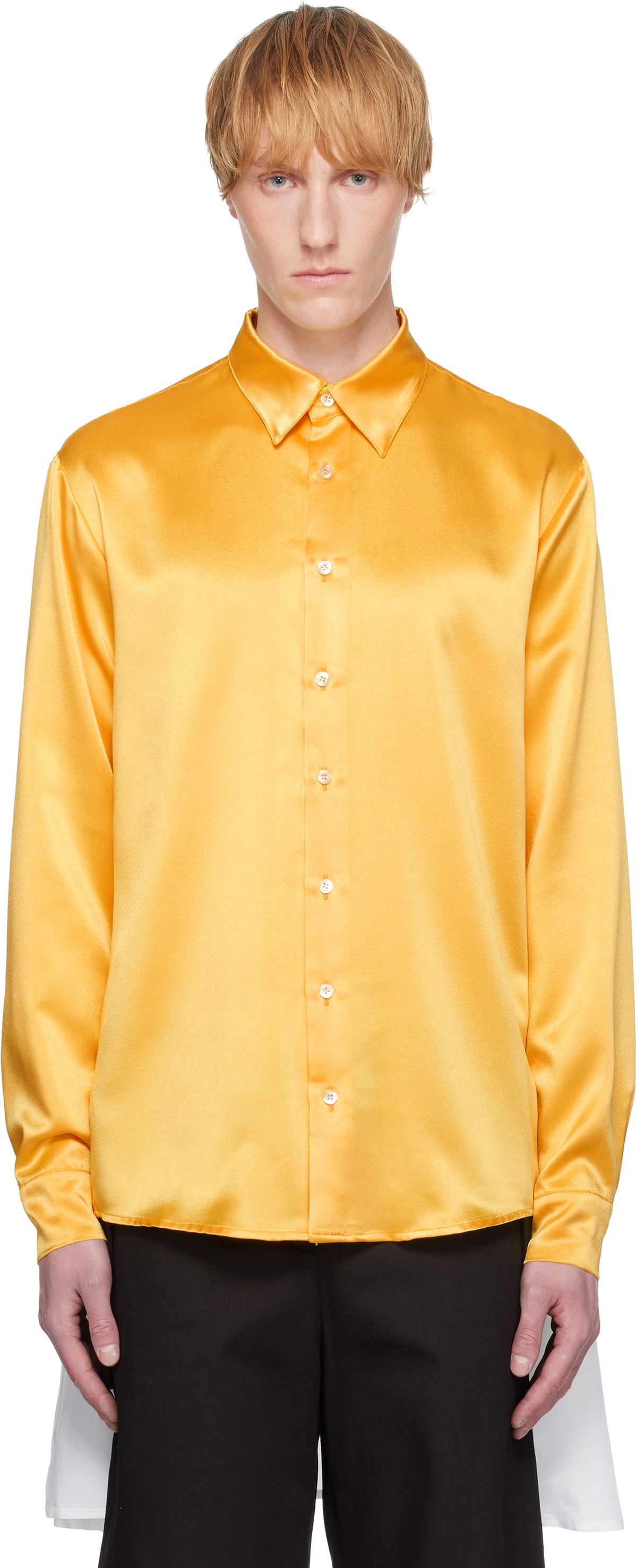 ANDREJ GRONAU Yellow Satin & Popeline Drape Double Shirt