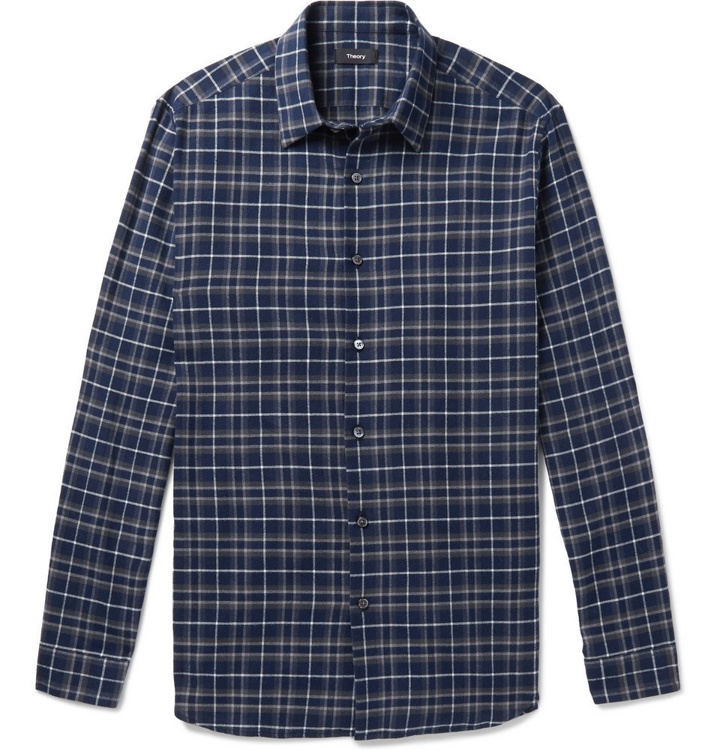 Photo: Theory - Checked Cotton-Flannel Shirt - Navy