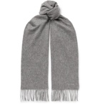 PAUL SMITH - Logo-Embroidered Fringed Cashmere Scarf - Gray