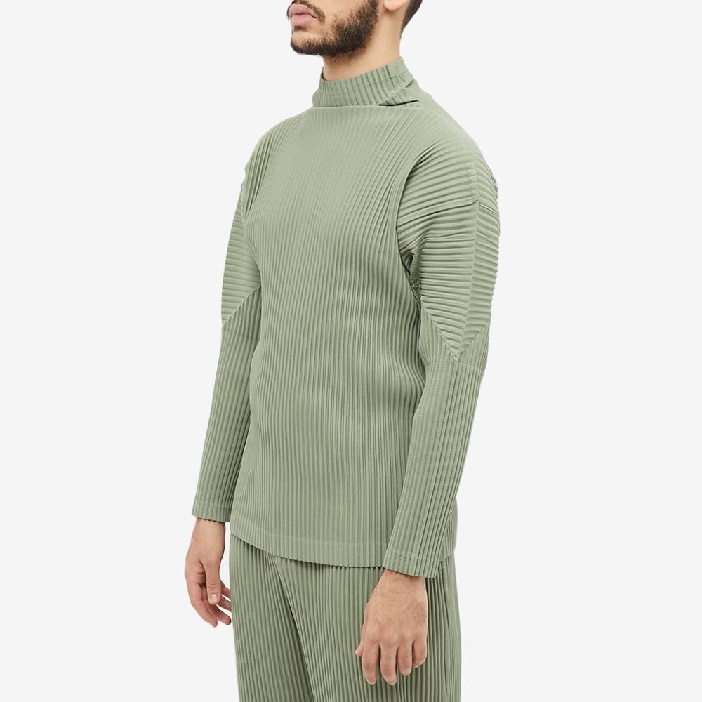 Homme Plissé Issey Miyake Men's Long Sleeve Pleated Roll Neck in Green Hued