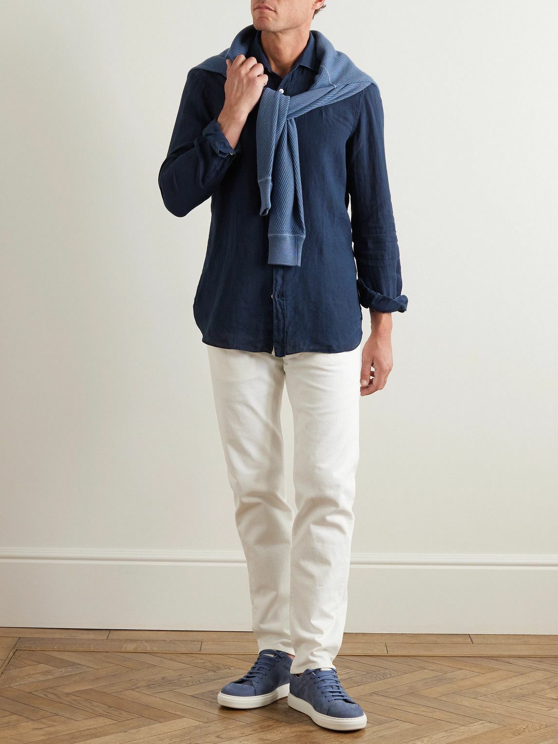 Boglioli - Cutaway-Collar Linen Shirt - Blue Boglioli