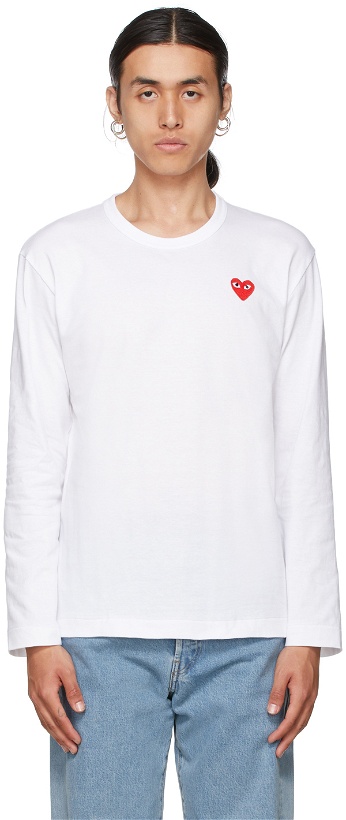 Photo: COMME des GARÇONS PLAY White & Red Heart Patch Long Sleeve T-Shirt