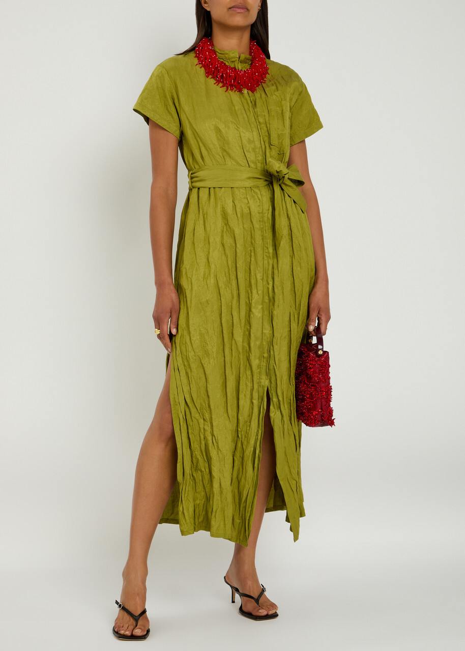 Forte_forte Crinkled Cotton-blend Midi Dress Mid Green