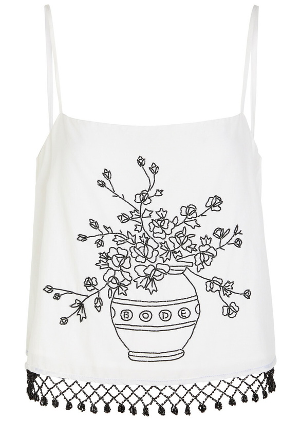 Photo: Bode Rosebloom Bead-embellished Cotton and Silk-blend Tank White