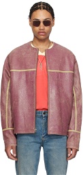 GUESS USA Purple Round Neck Leather Jacket