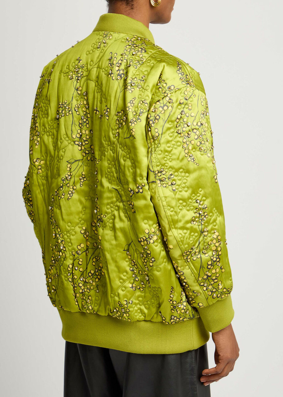 Stine Goya Floral-print Embellished Satin Bomber Jacket Green