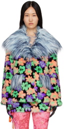 SHUTING QIU Blue Floral Faux-Fur Jacket