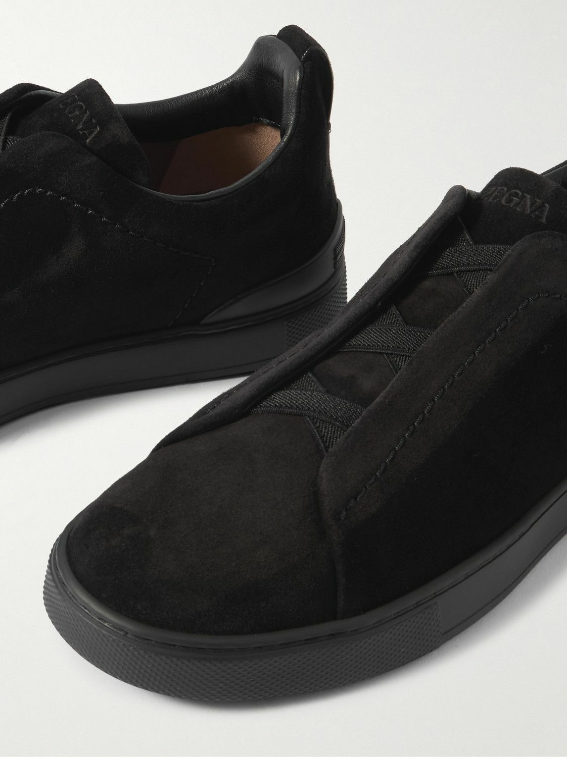 【Zegna】 Triple Stitchスエード slip-onスニーカー Zegna - Triple Stitch™ Suede Slip-On Sneakers - Black Zegna