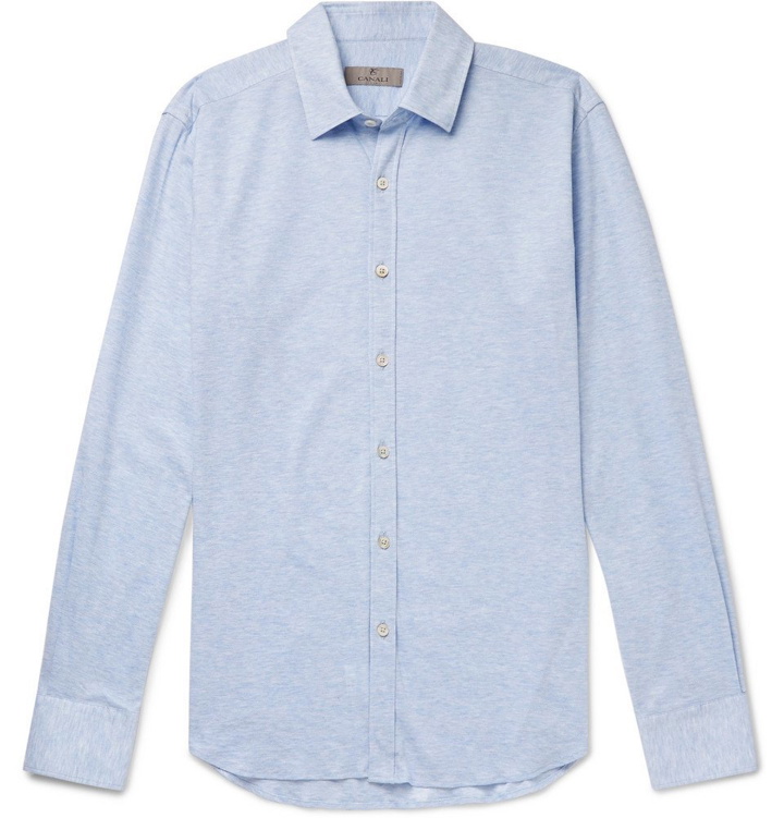 Photo: Canali - Mélange Cotton-Piqué Shirt - Men - Blue