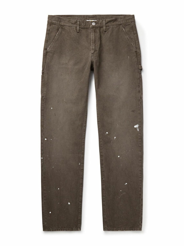 Photo: John Elliott - Straight-Leg Distressed Paint-Splattered Cotton-Canvas Trousers - Brown