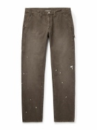John Elliott - Straight-Leg Distressed Paint-Splattered Cotton-Canvas Trousers - Brown