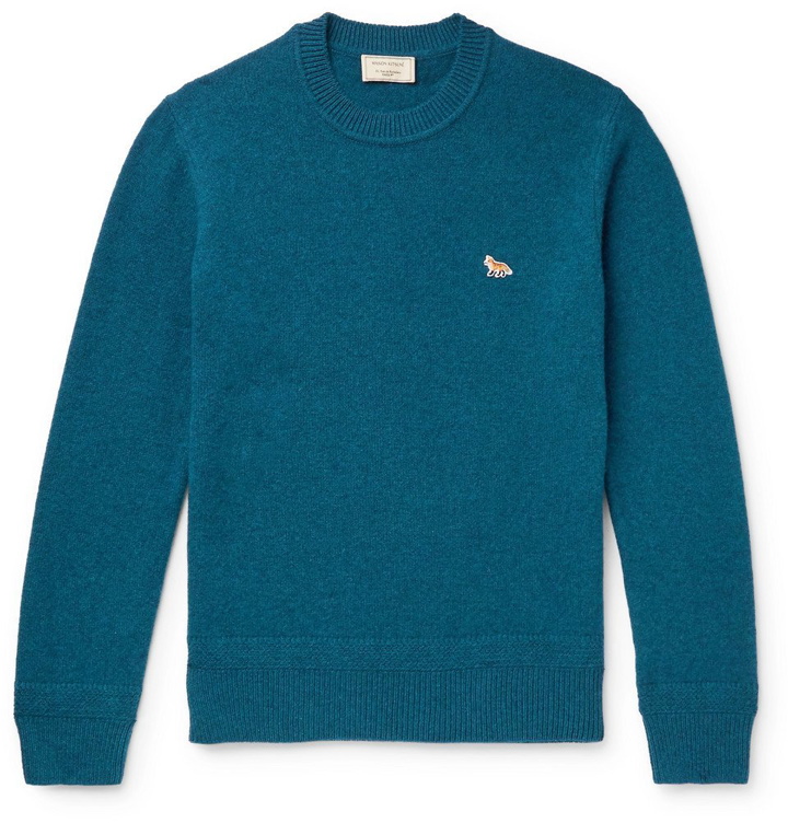 Photo: Maison Kitsuné - Logo-Appliquéd Wool Sweater - Blue