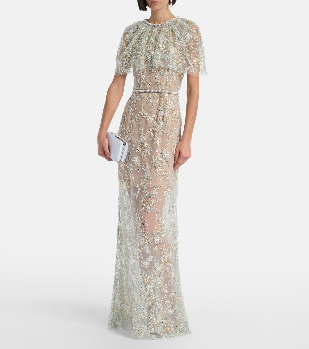 Self-Portrait Embellished caped maxi dress