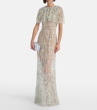 Self-Portrait Embellished caped maxi dress